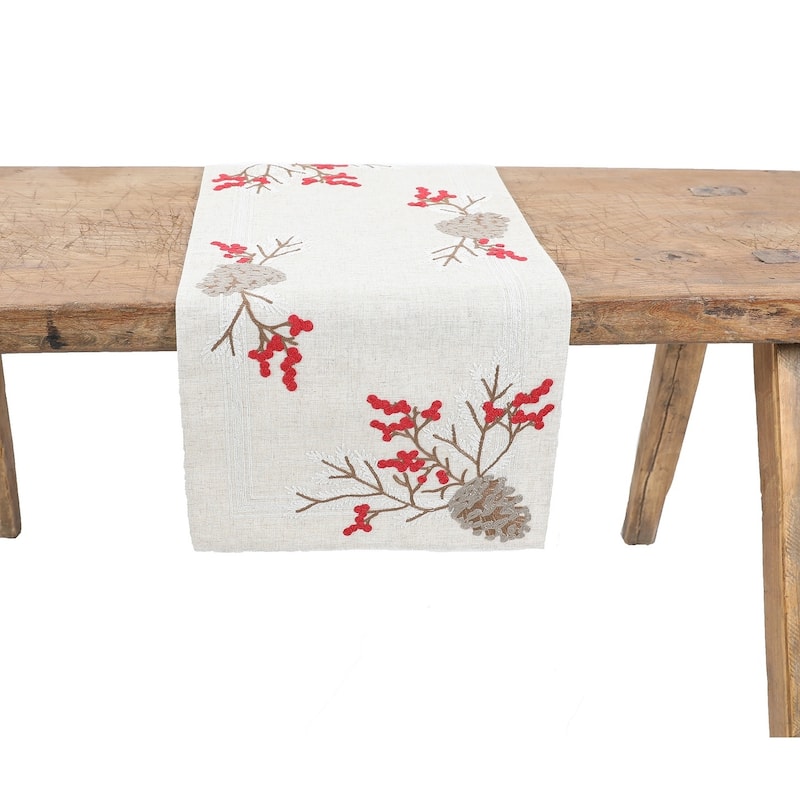 Christmas Pine Cone Crewel Embroidered Table Runner 16 by 36-Inch