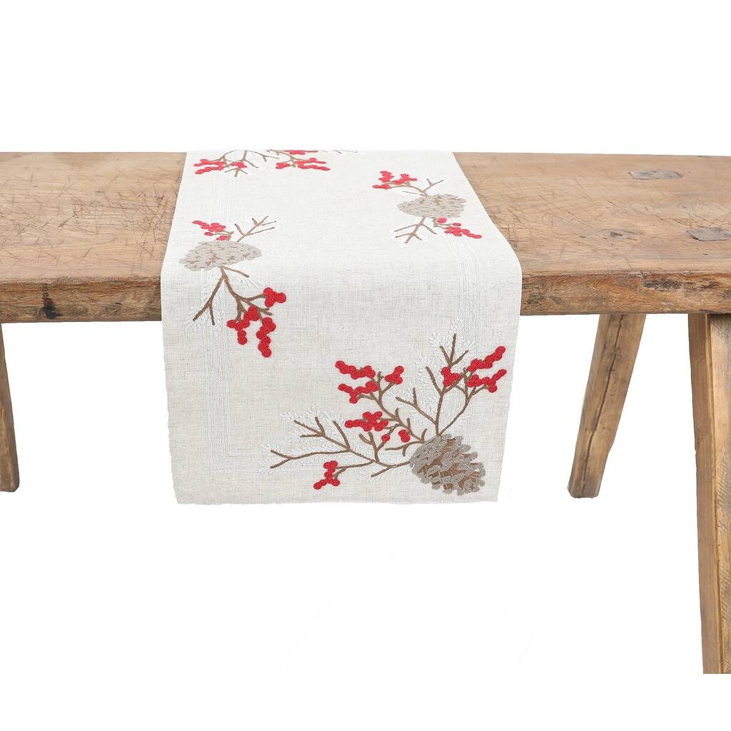 Christmas Pine Cone Crewel Embroidered Table Runner 16 by 36-Inch