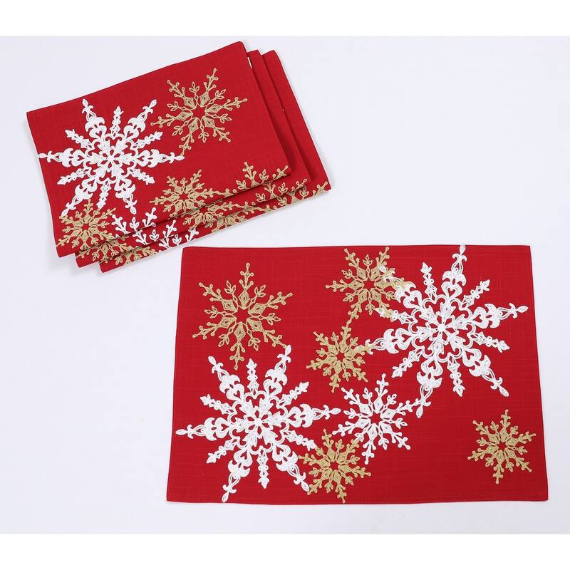 Magical Snowflakes Christmas Placemats 14"x20", Set of 4, Red