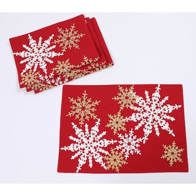 Magical Snowflakes Christmas Placemats 14"x20", Set of 4, Red
