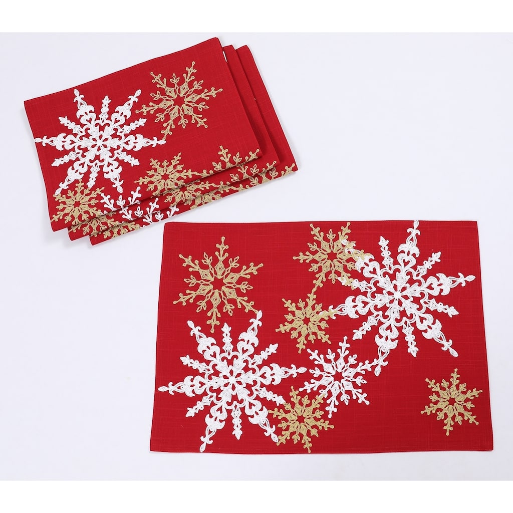 Magical Snowflakes Christmas Placemats 14"x20", Set of 4, Red