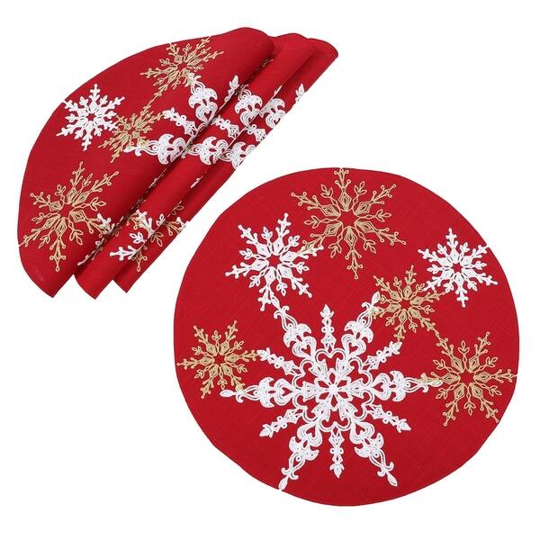 14 in. x 20 in. Red Magical Snowflakes Crewel Embroidered Christmas Placemats (Set of 4), Polyester 14 in. x 20 in. Red Magical Snowflakes Crewel Embroidered Christmas Placemats (Set of 4), Polyester