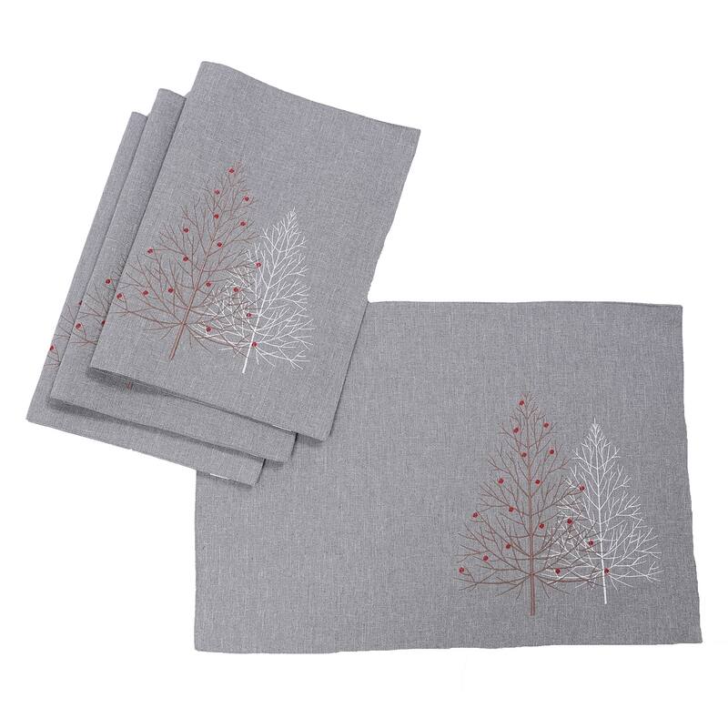 Festive Trees Christmas Placemats 14"x20", White, Set of 4