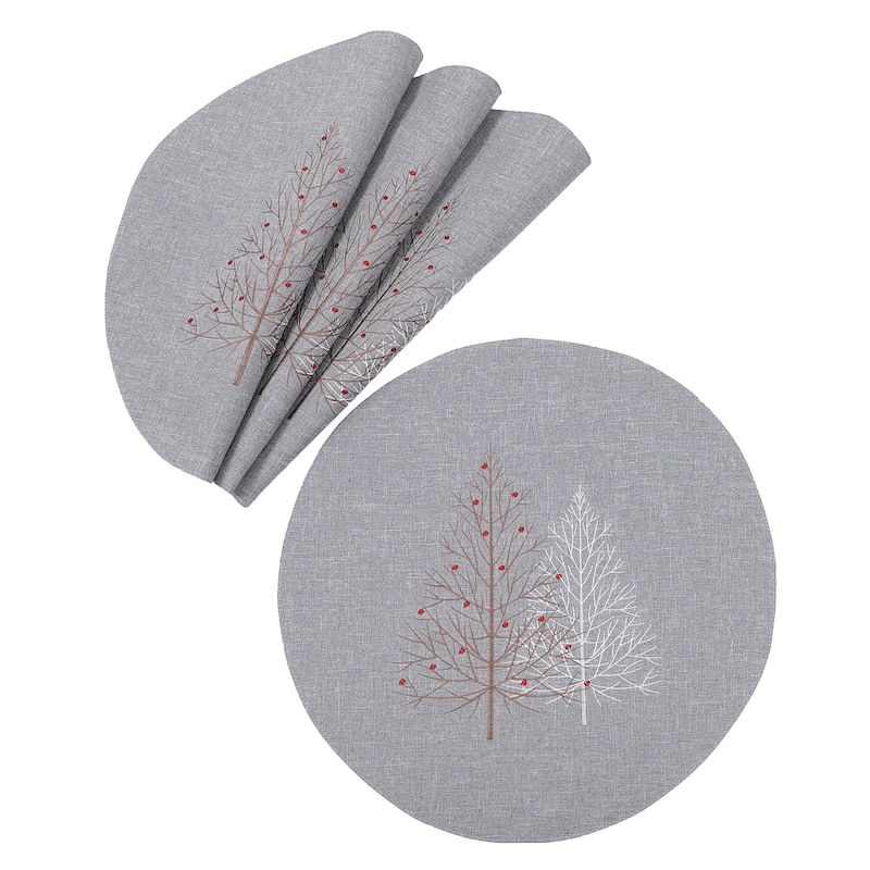 Festive Trees Christmas Placemats 14"x20", White, Set of 4
