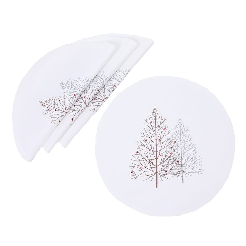 Festive Trees Christmas Placemats 14"x20", White, Set of 4 - 14"x20" - White