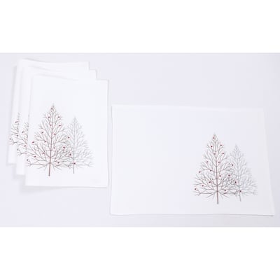 Festive Trees Christmas Placemats 14"x20", White, Set of 4