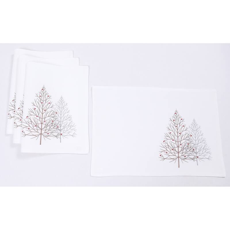 Festive Trees Christmas Placemats 14"x20", White, Set of 4