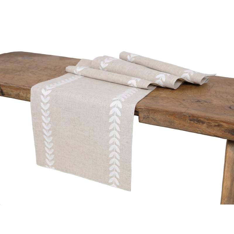Cute Leaves Crewel Embroidered Table Runner 15 by 70-Inch, Pine Green