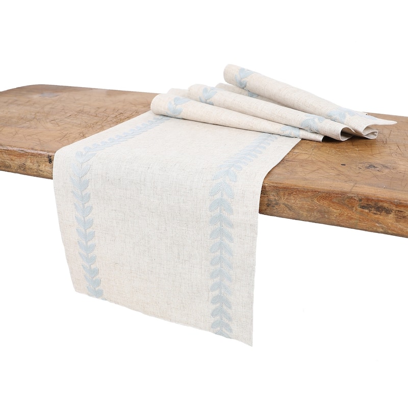 Cute Leaves Crewel Embroidered Table Runner 15 by 70-Inch, Pine Green