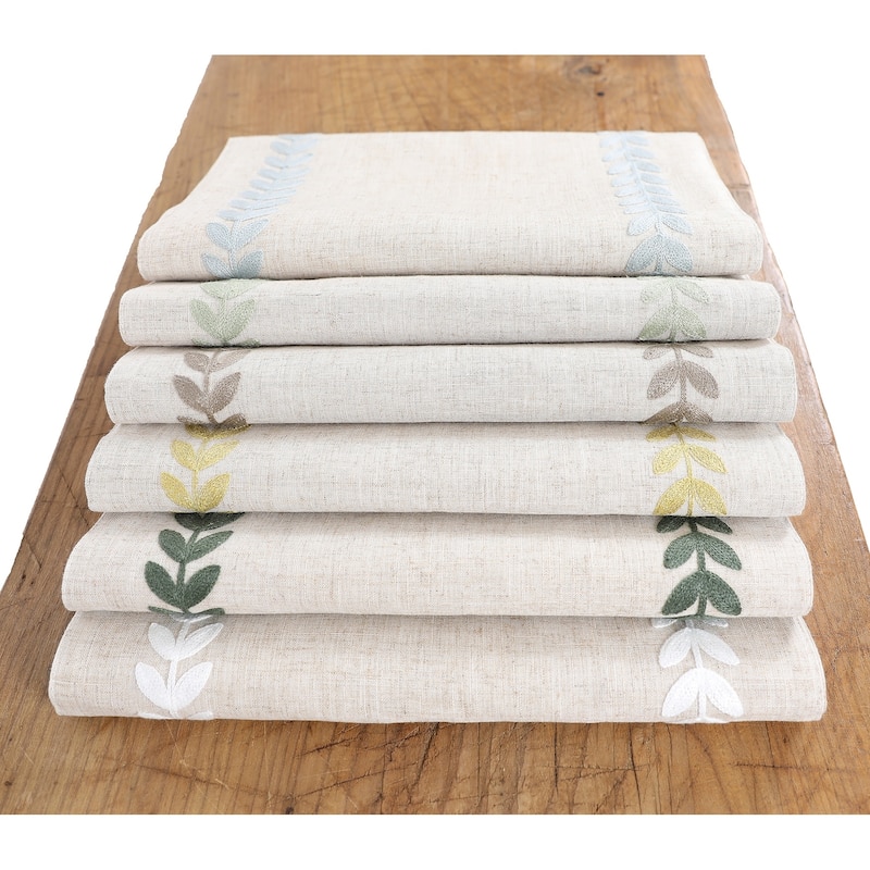 Cute Leaves Crewel Embroidered Table Runner 15 by 70-Inch, Pine Green