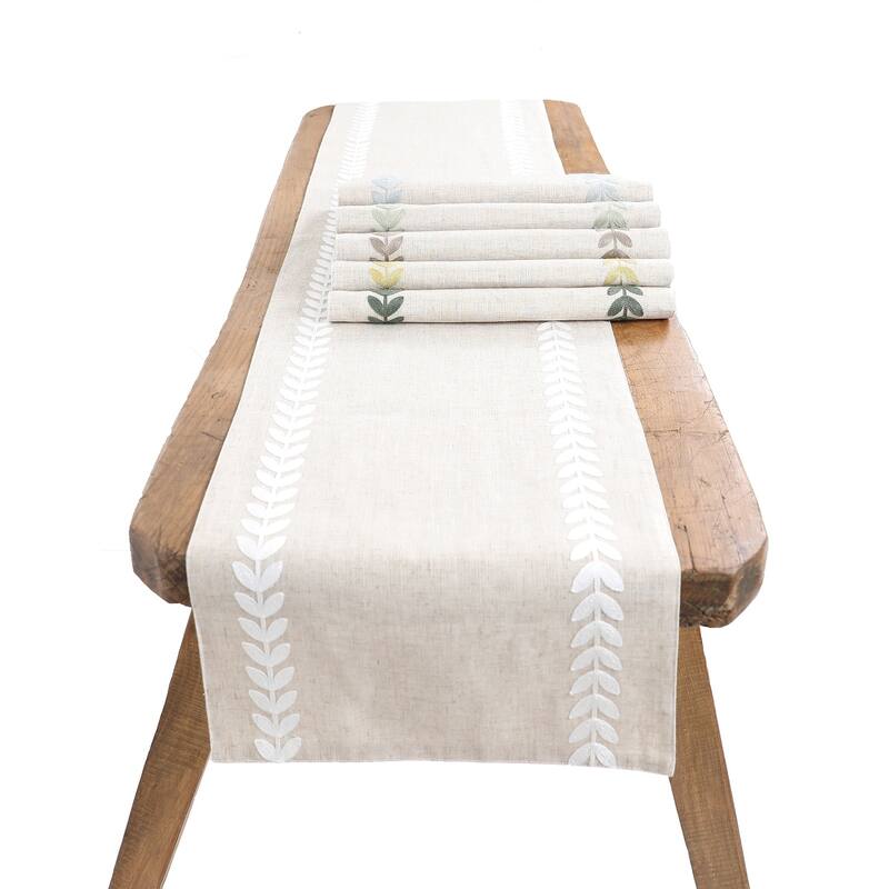Cute Leaves Crewel Embroidered Table Runner 15 by 70-Inch, Pine Green