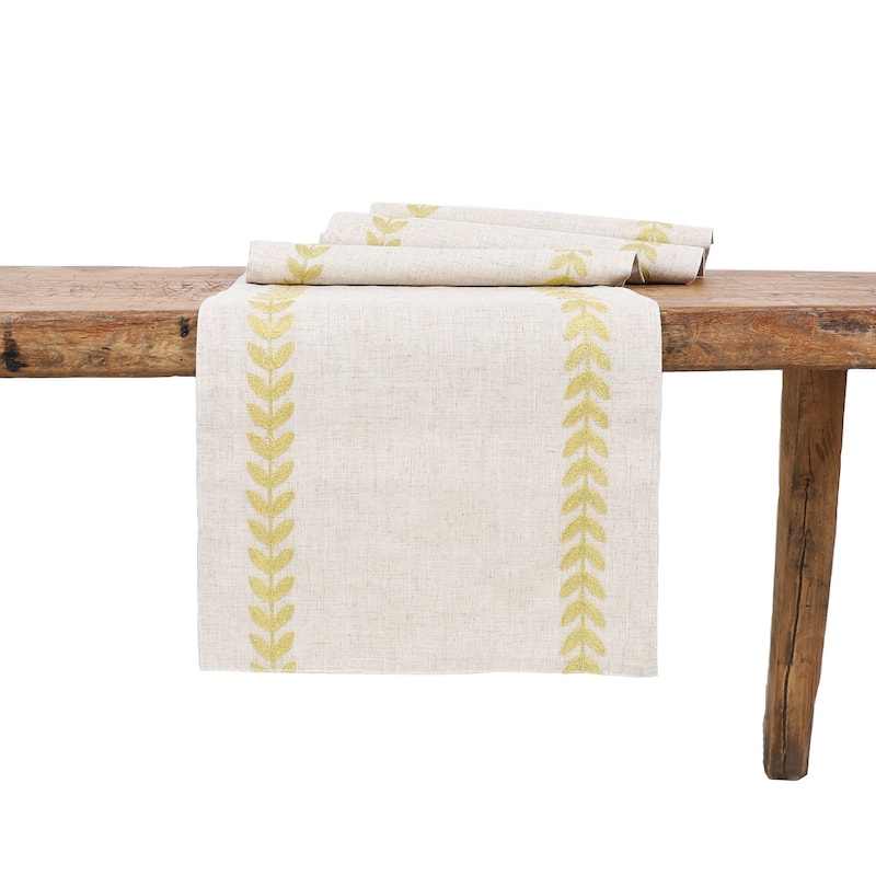 Cute Leaves Crewel Embroidered Table Runner 15 by 70-Inch, Pine Green