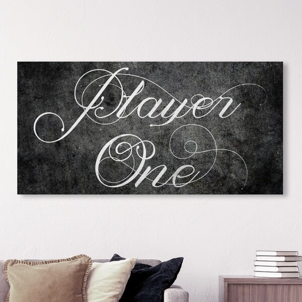 Oliver Gal 'Player One' Typography and Quotes Wall Art Canvas Print - Black, White