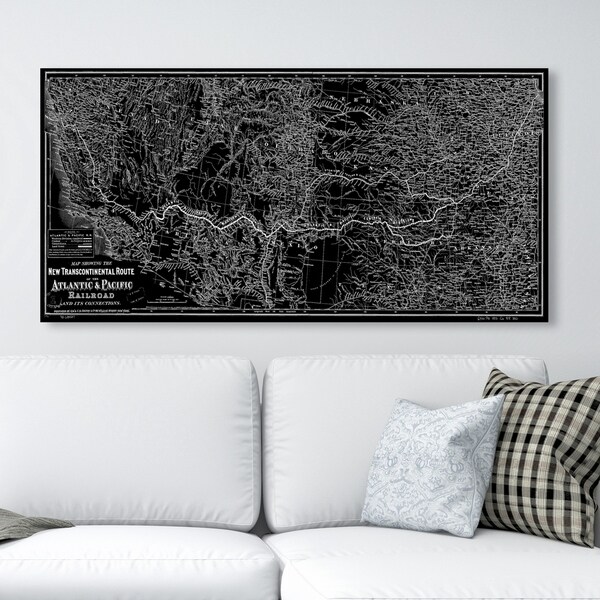 Oliver Gal 'Atlantic and Pacific Railroad map 1883' Maps and Flags Wall Art Canvas Print - Black, Gray