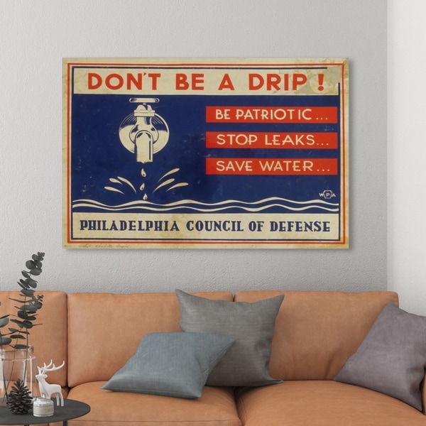 Oliver Gal 'Don't Be A Drip' Advertising Wall Art Canvas Print - Blue, Red