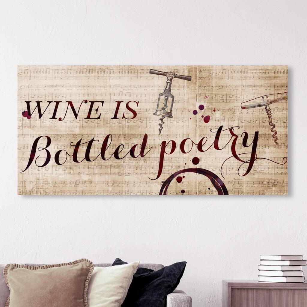 Oliver Gal Typography and Quotes Wall Art Canvas Prints 'Wine Is Bottled Poetry' Family Quotes and Sayings - Red, Brown