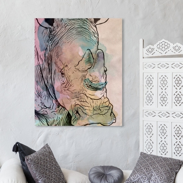 Oliver Gal 'Peaceful Beast' Animals Wall Art Canvas Print - Pink, Green