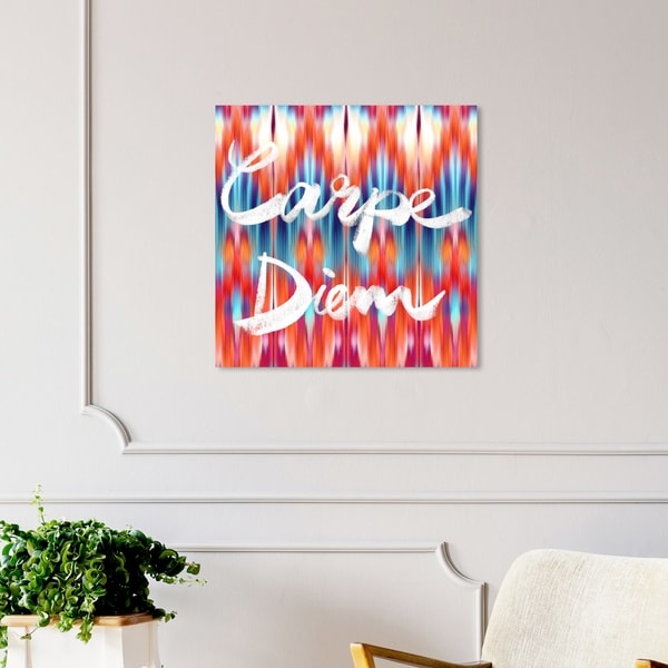 Oliver Gal 'Carpe Diem Ikat' Typography and Quotes Wall Art Canvas Print - Orange, Blue