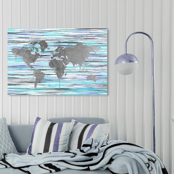 Oliver Gal 'Mapamundi Eclectic' Maps and Flags Wall Art Canvas Print - Gray, Purple