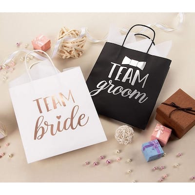 Sparkle and Bash 20 Pack Bride and Groom Gift Bags with Tissue Paper for Wedding, 8 x 4 x 9 In
