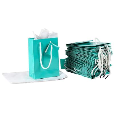 Blue Panda 20-Pack Small Teal Gift Bags with Tissue Paper, 7.9 x 5.5 x 2.5 In