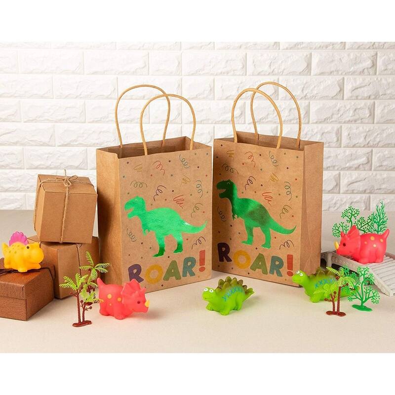 Juvale 24 Pack Dinosaur Party Bags with Handles for Kids Birthday, 6 x 9 In