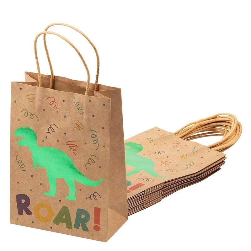 Juvale 24 Pack Dinosaur Party Bags with Handles for Kids Birthday, 6 x 9 In