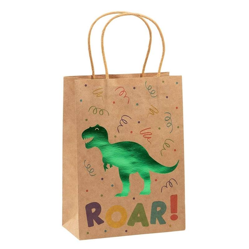 Juvale 24 Pack Dinosaur Party Bags with Handles for Kids Birthday, 6 x 9 In