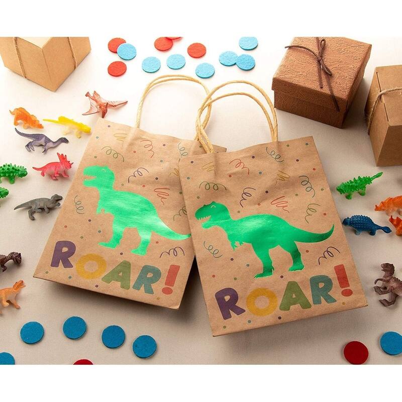Juvale 24 Pack Dinosaur Party Bags with Handles for Kids Birthday, 6 x 9 In