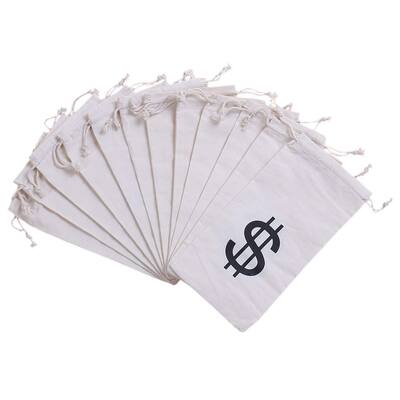 Juvale 12-Pack Money Bag Pouch with Drawstring Closure and Dollar Sign Symbol, 4.7"x9"