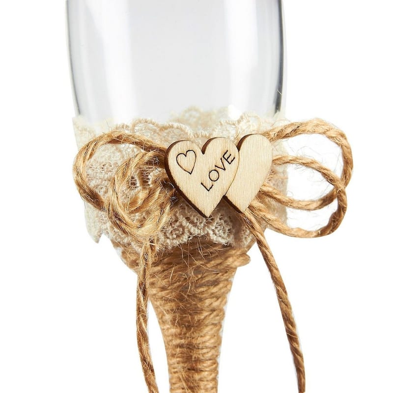 Juvale Rustic-Style Wedding Cake Knife and Server Set with Champagne Glasses (4 Piece)