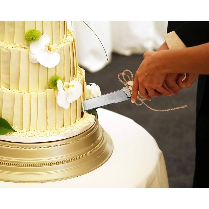 Juvale Rustic-Style Wedding Cake Knife and Server Set with Champagne Glasses (4 Piece)