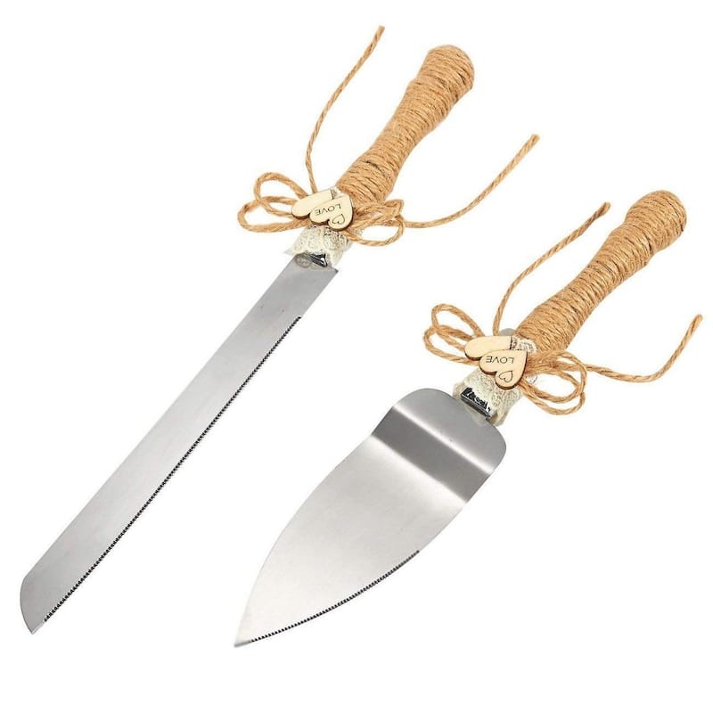 Juvale Rustic-Style Wedding Cake Knife and Server Set with Champagne Glasses (4 Piece)