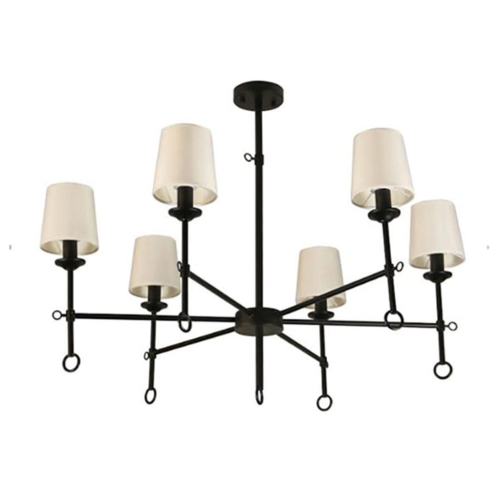 Canyon Home 6 Shade Chandelier Light Bamboo Lampshades and Matte Black Steel Supports - Chandeliers For Bedrooms by Overstock.com