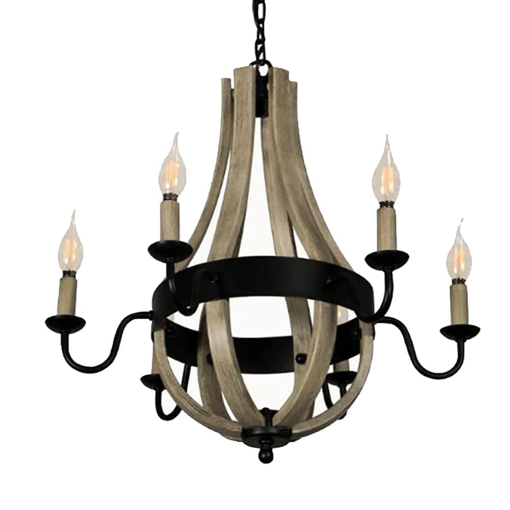 Canyon Home 6 Light Chandelier Tear Drop Steel Frame with Wooden Pattern - Chandeliers For Bedrooms by Overstock.com