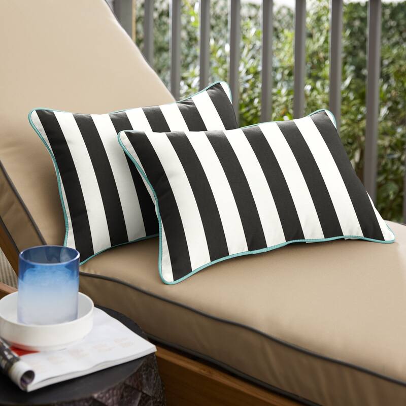 Roah Black White Stripe with Aruba Blue Indoor/Outdoor Lumbar Pillows (Set of 2) by Havenside Home