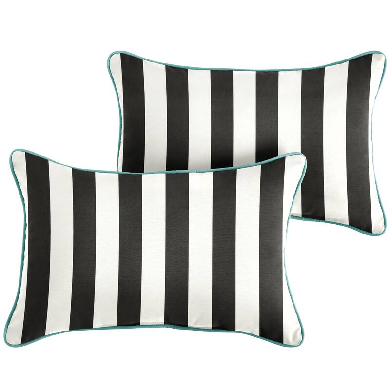 Roah Black White Stripe with Aruba Blue Indoor/Outdoor Lumbar Pillows (Set of 2) by Havenside Home