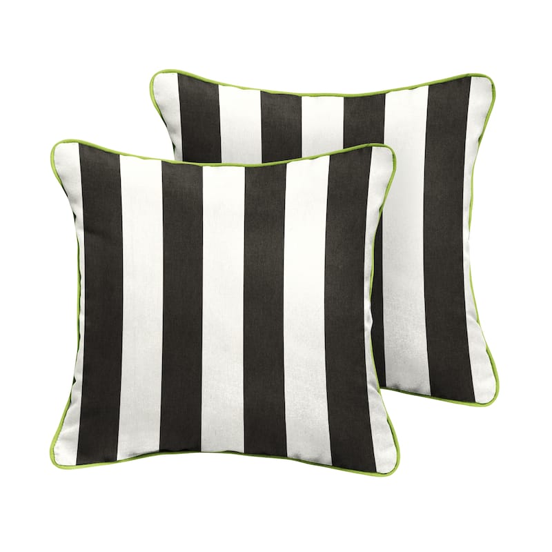 Roah Black White Stripes with Macaw Green Indoor/Outdoor Square Pillows (Set of 2) by Havenside Home