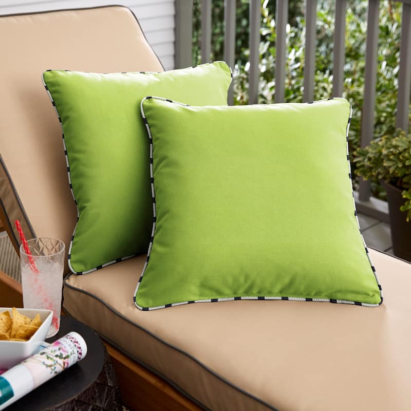 Sunbrella Macaw Green with Blue Stripes Indoor/Outdoor Square Pillows Set of 2
