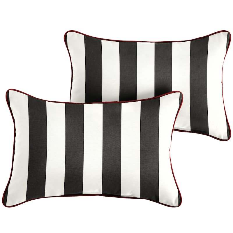 Roah Black White Stripe with Jockey Red Indoor/Outdoor Lumbar Pillows (Set of 2) by Havenside Home