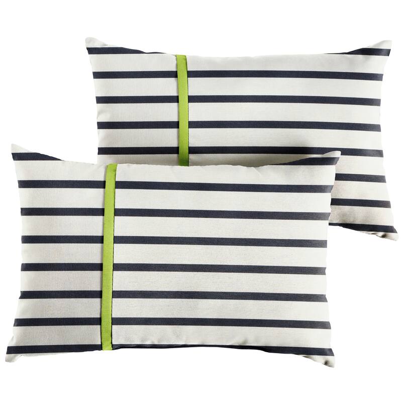 Sunbrella Blue Stripes with Macaw Green Indoor/Outdoor Lumbar Pillows Set of 2