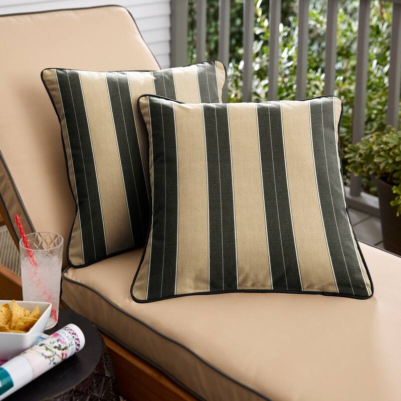 Sunbrella Beige Black Stripe with Black Indoor/Outdoor Square Pillows Set of 2