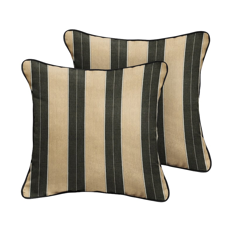 Sunbrella Beige Black Stripe with Black Indoor/Outdoor Square Pillows Set of 2