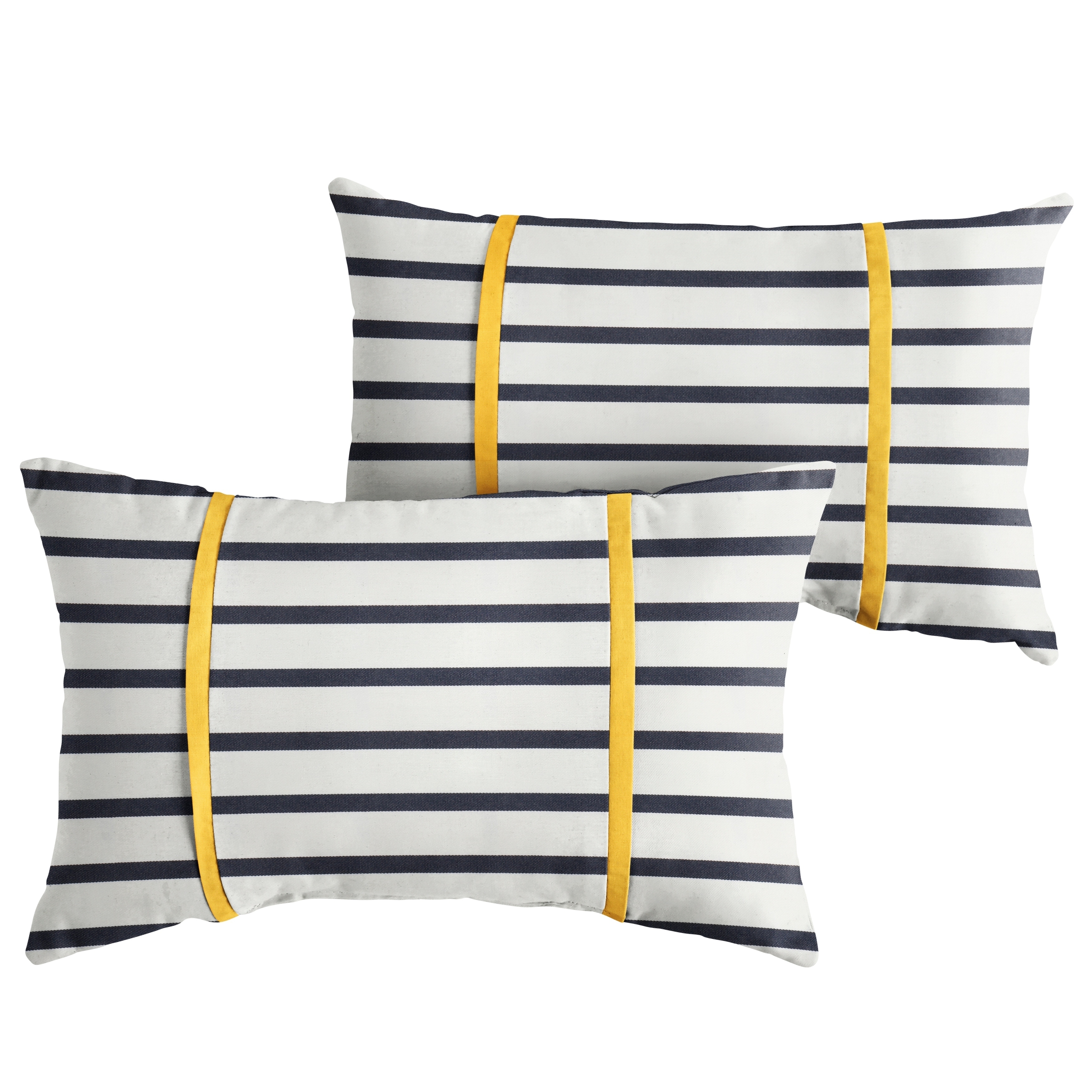 Sunbrella Blue Stripes With Yellow Indoor Outdoor Lumbar Pillows Set Of 2 On Sale Overstock 29810828