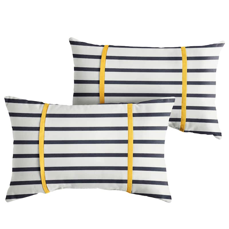 Sunbrella Blue Stripes with Yellow Indoor/Outdoor Lumbar Pillows Set of 2