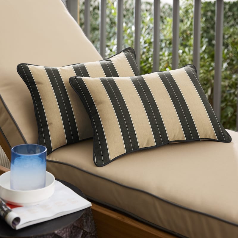 Sunbrella Beige Black Stripe Indoor/Outdoor Lumbar Pillows Set of 2