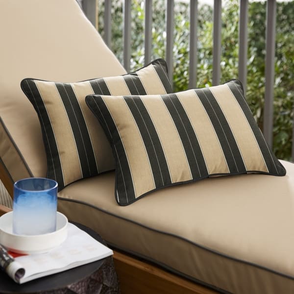 Sunbrella Beige Black Stripe Indoor/Outdoor Lumbar Pillows Set of 2 - On  Sale - Bed Bath & Beyond - 29810830