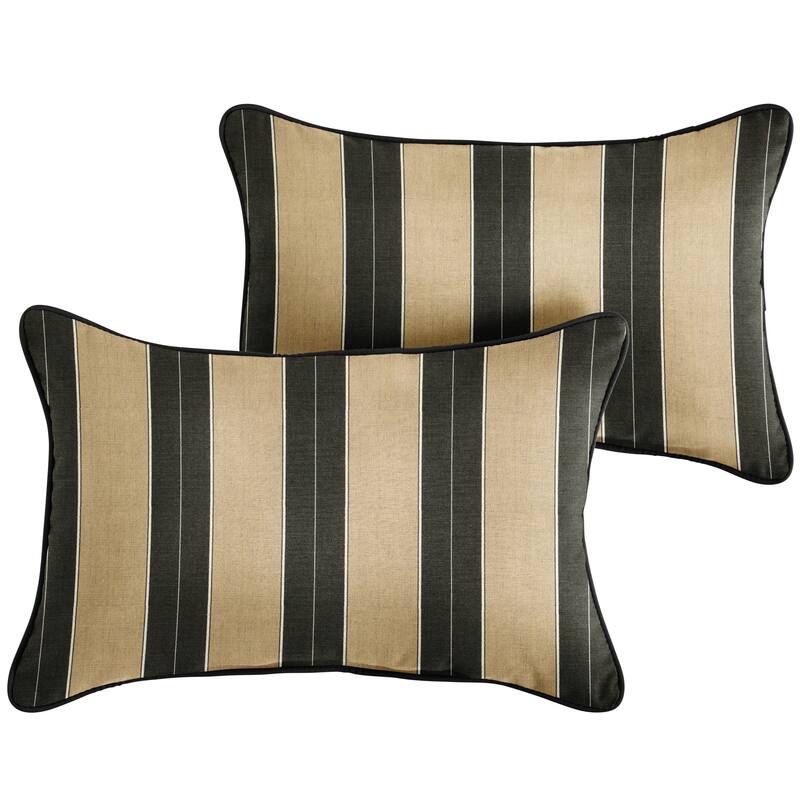Sunbrella Beige Black Stripe Indoor/Outdoor Lumbar Pillows Set of 2