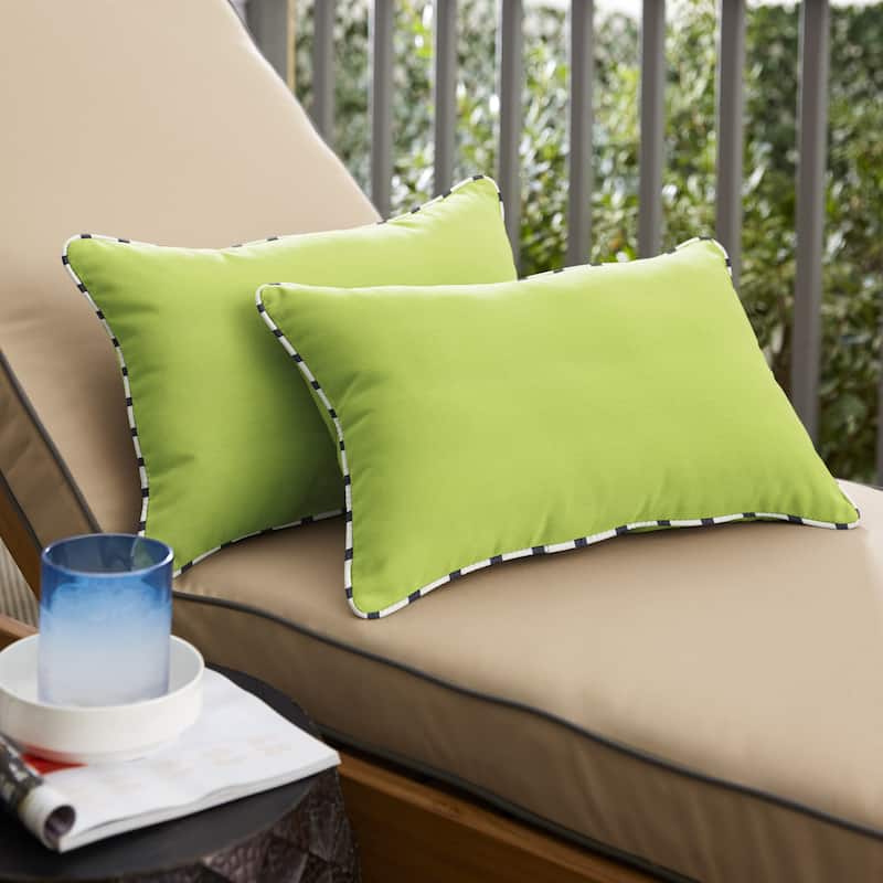 Sunbrella Macaw Green with Blue White Stripe Indoor/Outdoor Lumbar Pillows Set of 2