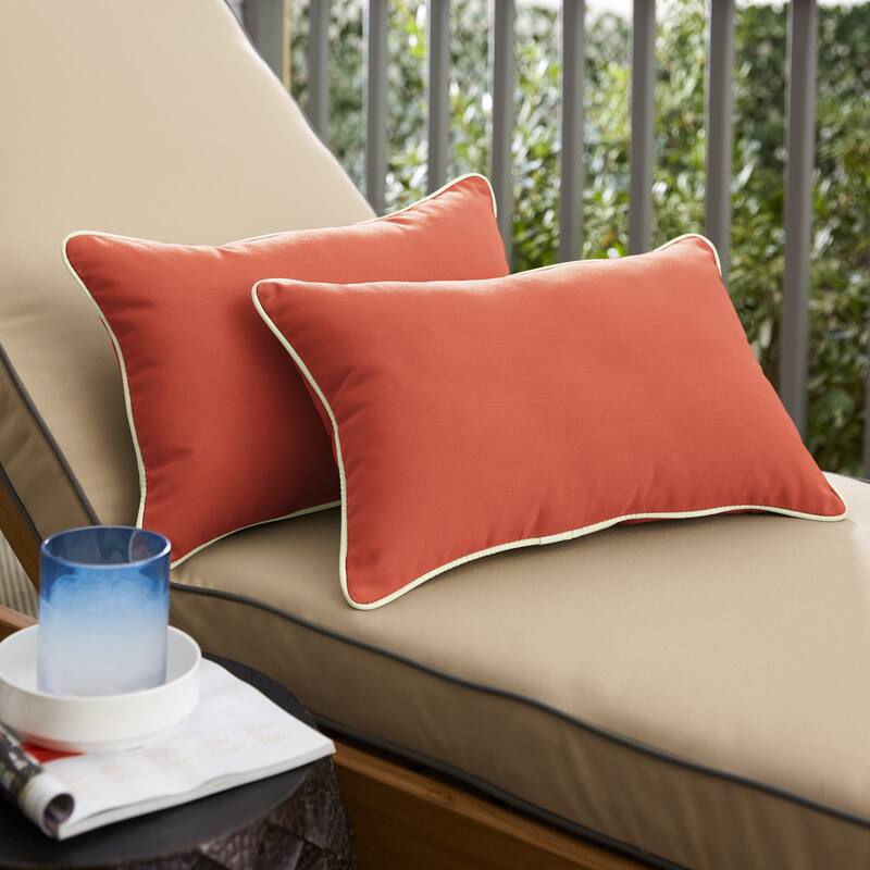 Roah Melon Coral Orange with Ivory Indoor/Outdoor Lumbar Pillows (Set of 2) by Havenside Home